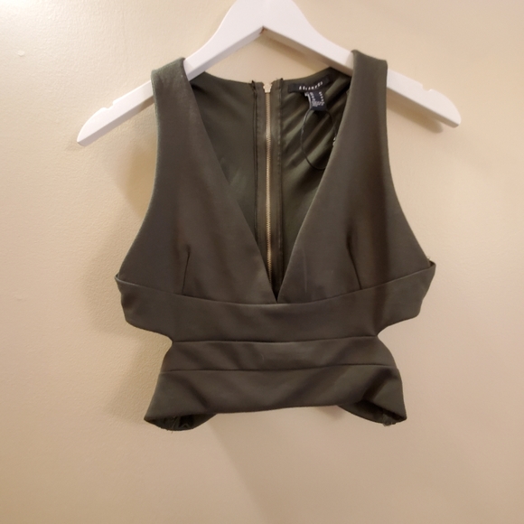 Revamped khaki V neck, cropped tank with side slits, Medium size - Picture 2 of 8